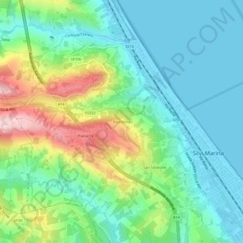 Topografisk kort Forchetta, højde, terræn