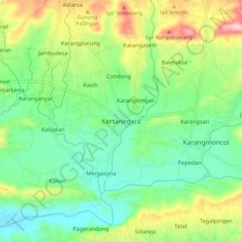 Topografisk kort Kertanegara, højde, terræn