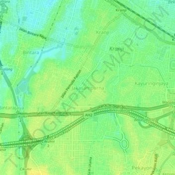 Topografisk kort Jakasampurna, højde, terræn