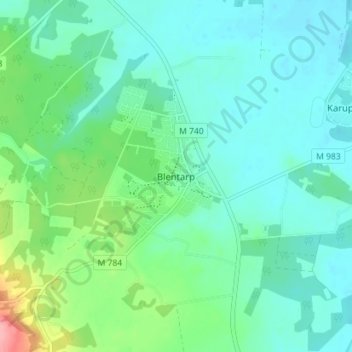 Topografisk kort Blentarp, højde, terræn