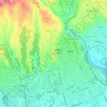 Topografisk kort Piazzo, højde, terræn