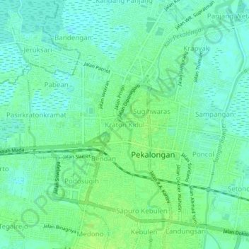 Topografisk kort Kraton Kidul, højde, terræn