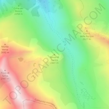 Topografisk kort Sasso di Castro, højde, terræn
