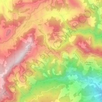Topografisk kort Pietracolora, højde, terræn