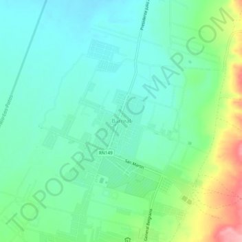 Topografisk kort Barreal, højde, terræn