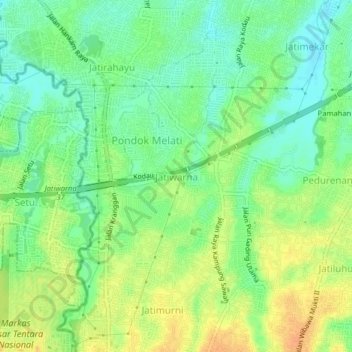 Topografisk kort Jatiwarna, højde, terræn