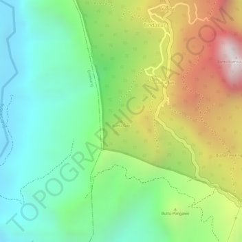 Topografisk kort Buttu Gigi, højde, terræn