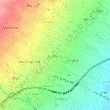Topografisk kort Jurangjero, højde, terræn
