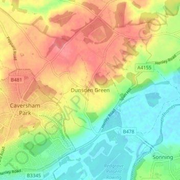 Topografisk kort Dunsden Green, højde, terræn