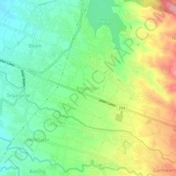 Topografisk kort Popongan, højde, terræn