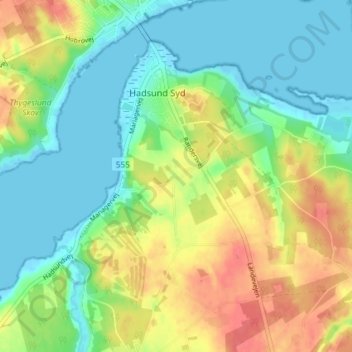 Topografisk kort Haderup, højde, terræn