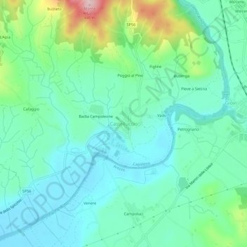 Topografisk kort Castelluccio, højde, terræn
