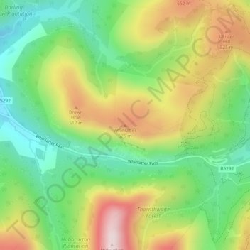 Topografisk kort Whinlatter, højde, terræn