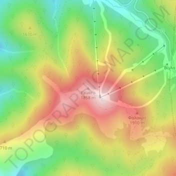 Topografisk kort Falakro, højde, terræn