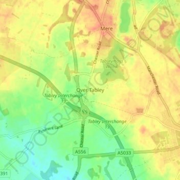 Topografisk kort Over Tabley, højde, terræn