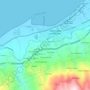 Topografisk kort Minà, højde, terræn