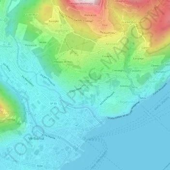 Topografisk kort Zoverallo, højde, terræn