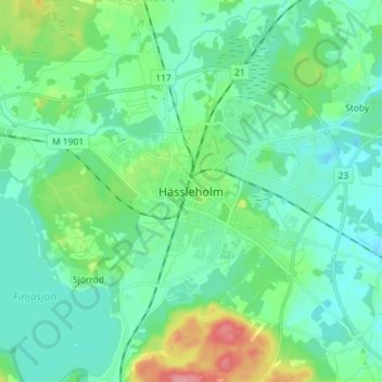 Topografisk kort Hässleholm, højde, terræn