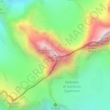 Topografisk kort Pizzo Roseg, højde, terræn