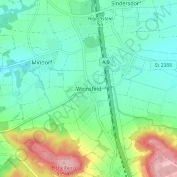 Topografisk kort Weinsfeld, højde, terræn