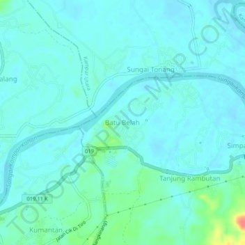 Topografisk kort Batu Belah, højde, terræn