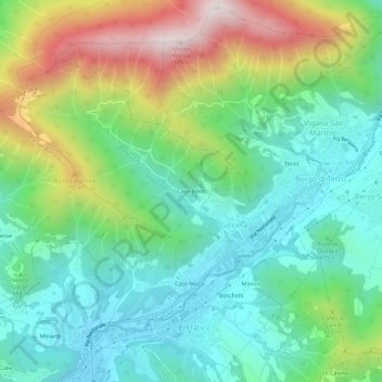 Topografisk kort Case Benti, højde, terræn
