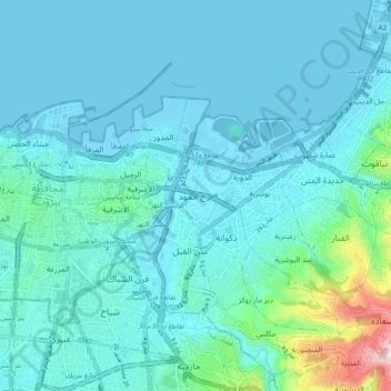 Topografisk kort Bourj Hammoud, højde, terræn