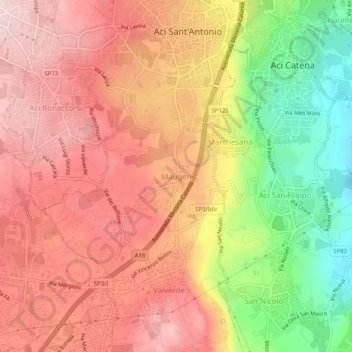Topografisk kort Maugeri, højde, terræn