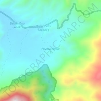 Topografisk kort Poyowa Besar Ii, højde, terræn