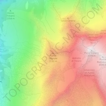 Topografisk kort Punta Segnale, højde, terræn
