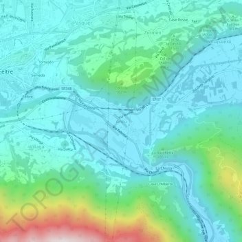Topografisk kort Anzù, højde, terræn