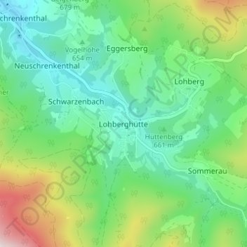 Topografisk kort Lohberghütte, højde, terræn