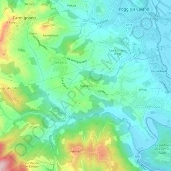Topografisk kort Gugliano, højde, terræn
