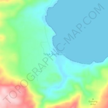 Topografisk kort Teluk Sumbang, højde, terræn