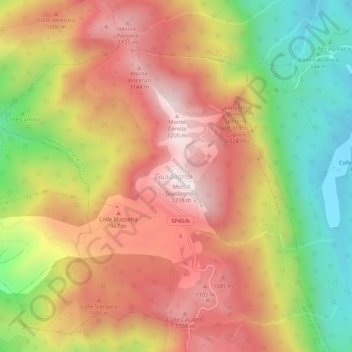 Topografisk kort Guadagnolo, højde, terræn