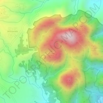 Topografisk kort Gunung Kekep, højde, terræn