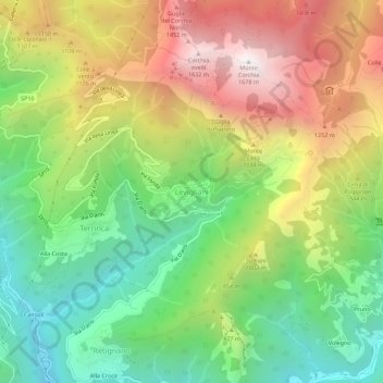 Topografisk kort Levigliani, højde, terræn