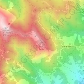 Topografisk kort Monte Cavallara, højde, terræn