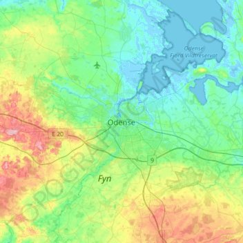 Topografisk kort Odense, højde, terræn