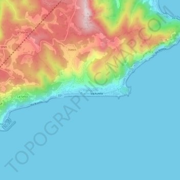 Topografisk kort Varigotti, højde, terræn