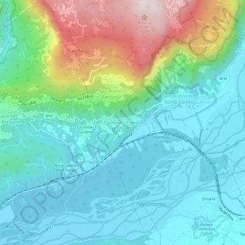Topografisk kort Cornino, højde, terræn