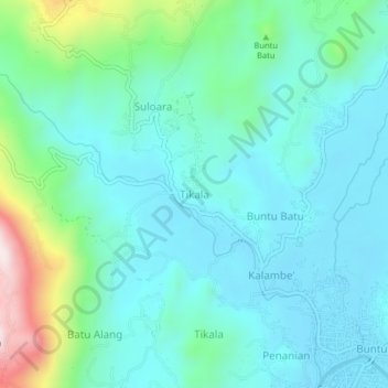 Topografisk kort Tikala, højde, terræn