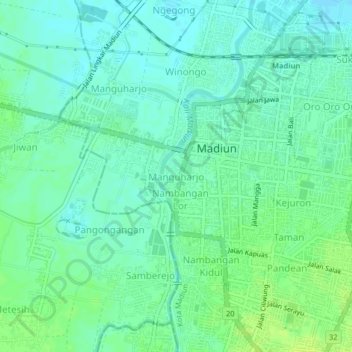 Topografisk kort Manguharjo, højde, terræn