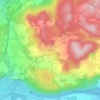 Topografisk kort Toppelsdorf, højde, terræn