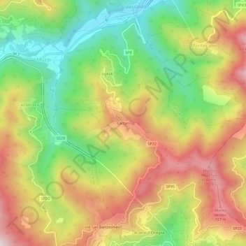Topografisk kort Cartari, højde, terræn