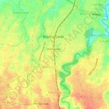 Topografisk kort Kedungwaringin, højde, terræn