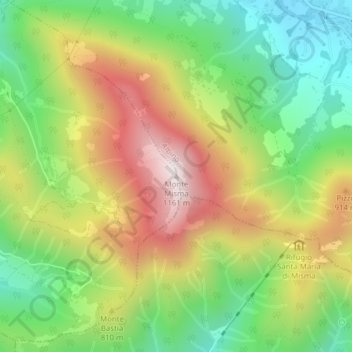 Topografisk kort Monte Misma, højde, terræn