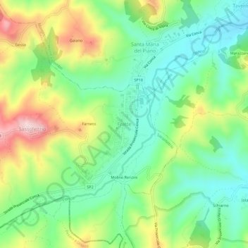 Topografisk kort Fratte, højde, terræn