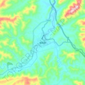 Topografisk kort Meicheng, højde, terræn