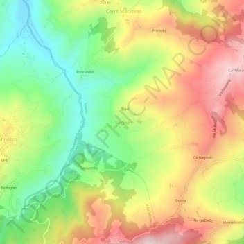 Topografisk kort Vogno, højde, terræn